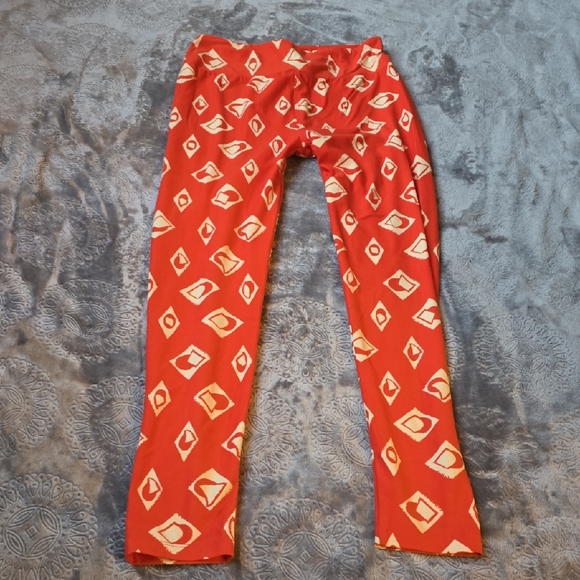 LuLaRoe Orange and White Patterned Leggings - Picture 1 of 2